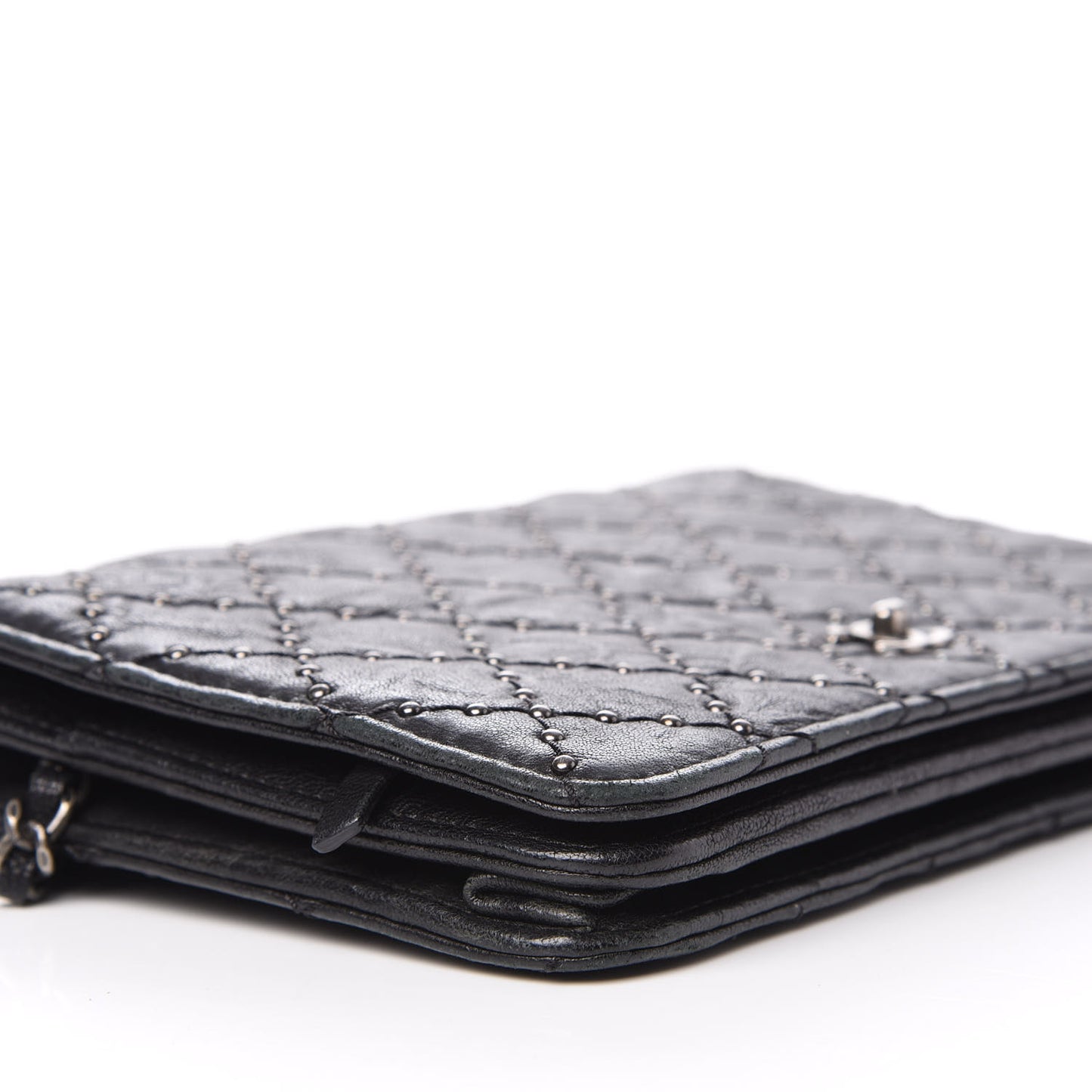 Crumpled Lambskin Studded Paris Dallas Wallet On Chain WOC Black