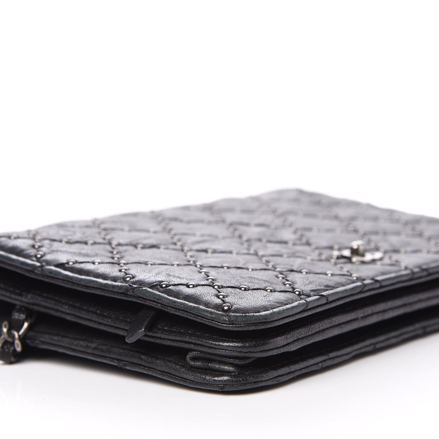 Chanel Crumpled Lambskin Studded Paris Dallas Wallet On Chain WOC Black 6 of 11
