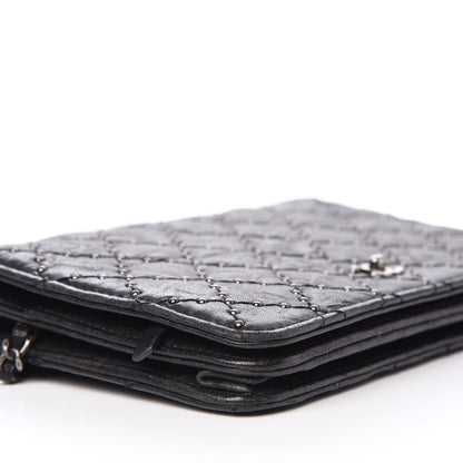 Chanel Crumpled Lambskin Studded Paris Dallas Wallet On Chain WOC Black 6 of 11