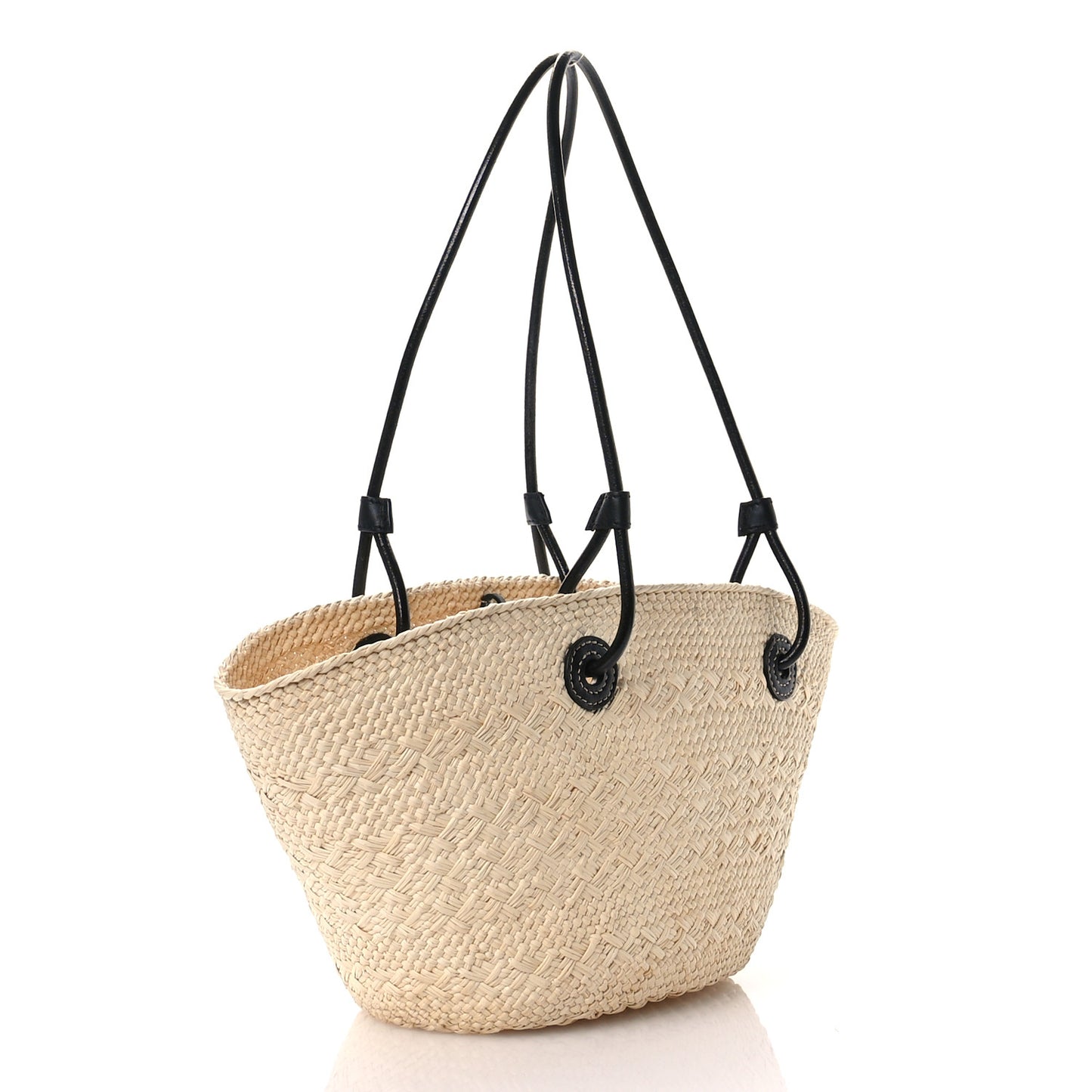 Calfskin Raffia Paulas Ibiza Small Anagram Basket Tote Bag Natural Black
