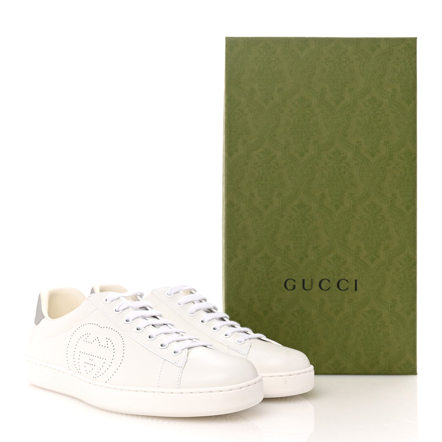 Calfskin Interlocking G Perforated Mens Ace Sneakers 9.5 White Grey Sky