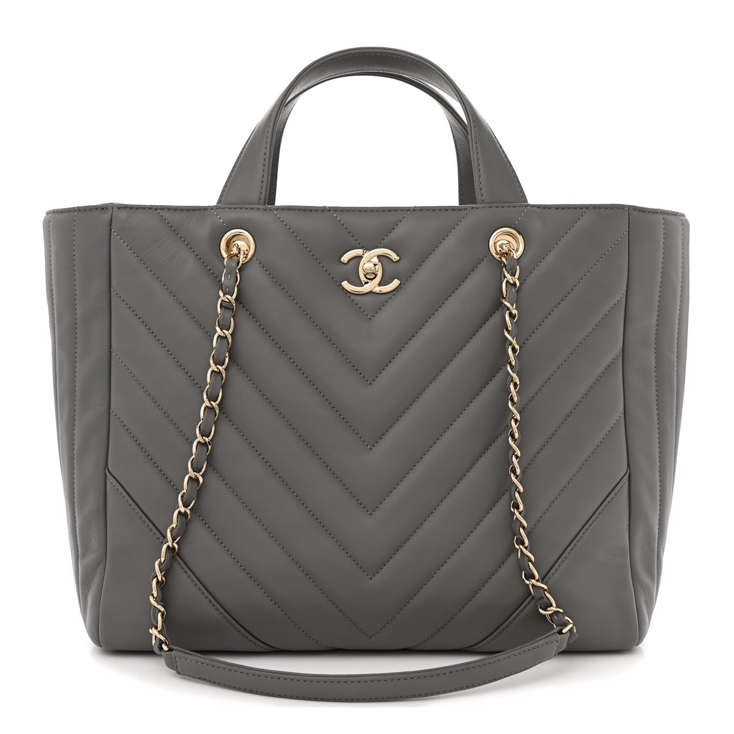 Chanel Calfskin Chevron Quilted Statement Shopping Tote Grey 1 of 12