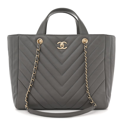 Chanel Calfskin Chevron Quilted Statement Shopping Tote Grey 1 of 12