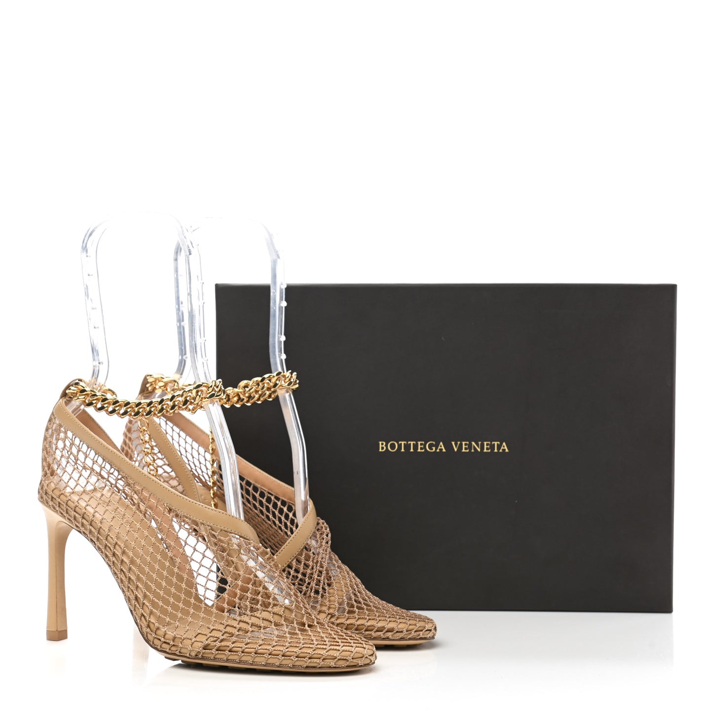 Mesh Nappa Chunky Chain Sandals 36 Beige Pony
