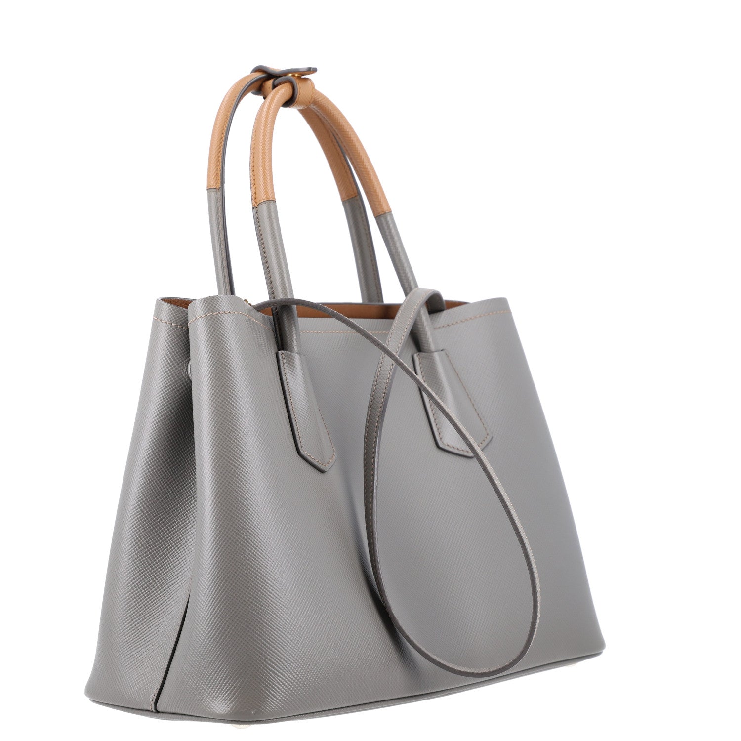 Prada Saffiano Cuir Bi-Color Double Handle Bag Marmo Caramel 3 of 10