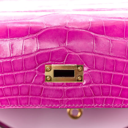 Hermes Shiny Alligator Kelly Sellier 25 Rose Scheherazade 34 of 37