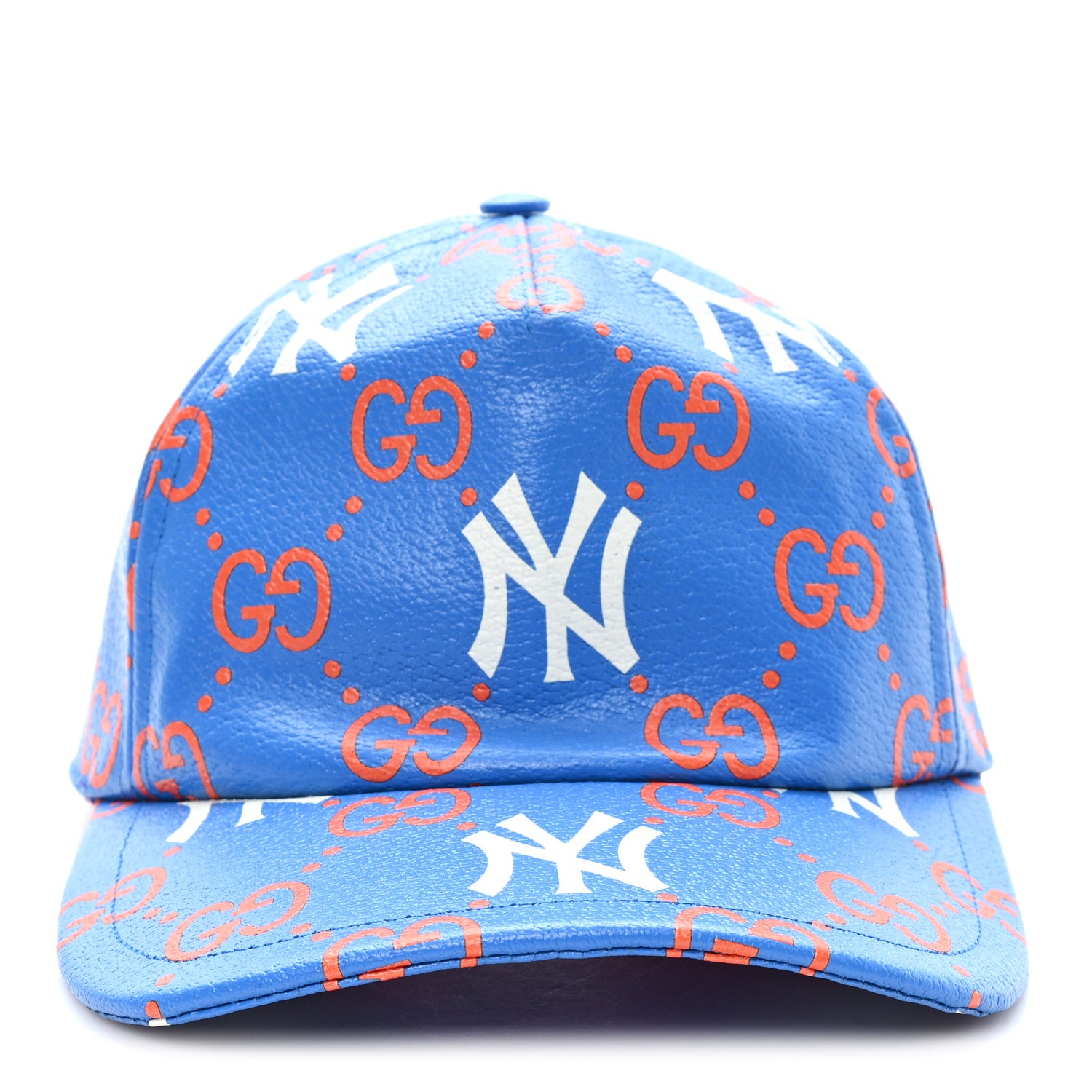 Gucci X MLB Calfskin Stampato 3D GG Monogram NY Yankees Baseball Hat M Blue 3 of 11