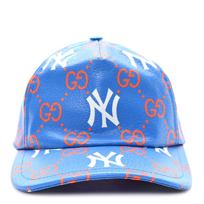 Gucci X MLB Calfskin Stampato 3D GG Monogram NY Yankees Baseball Hat M Blue 3 of 11