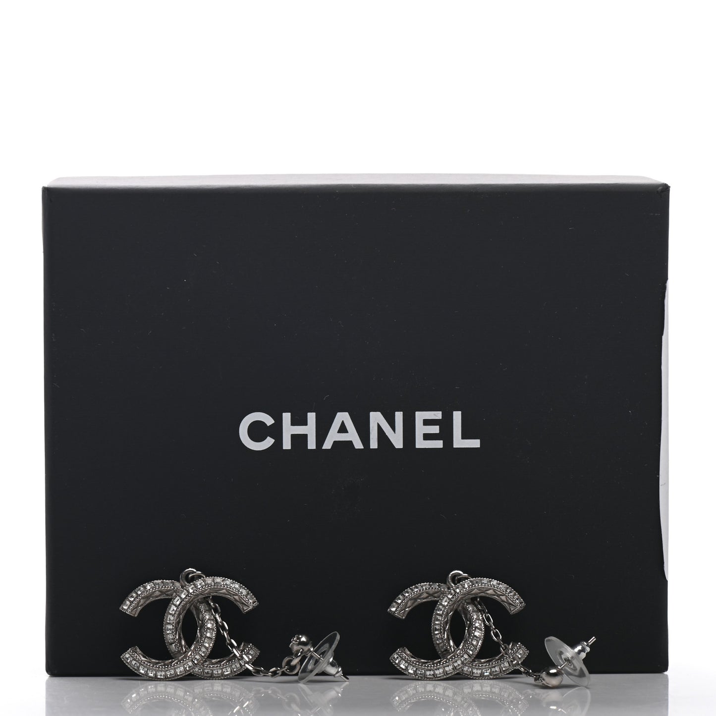 Baguette Crystal CC Drop Earrings Silver