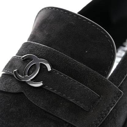 Chanel Suede Kidskin CC Platform Loafers 40 Black 10 of 10