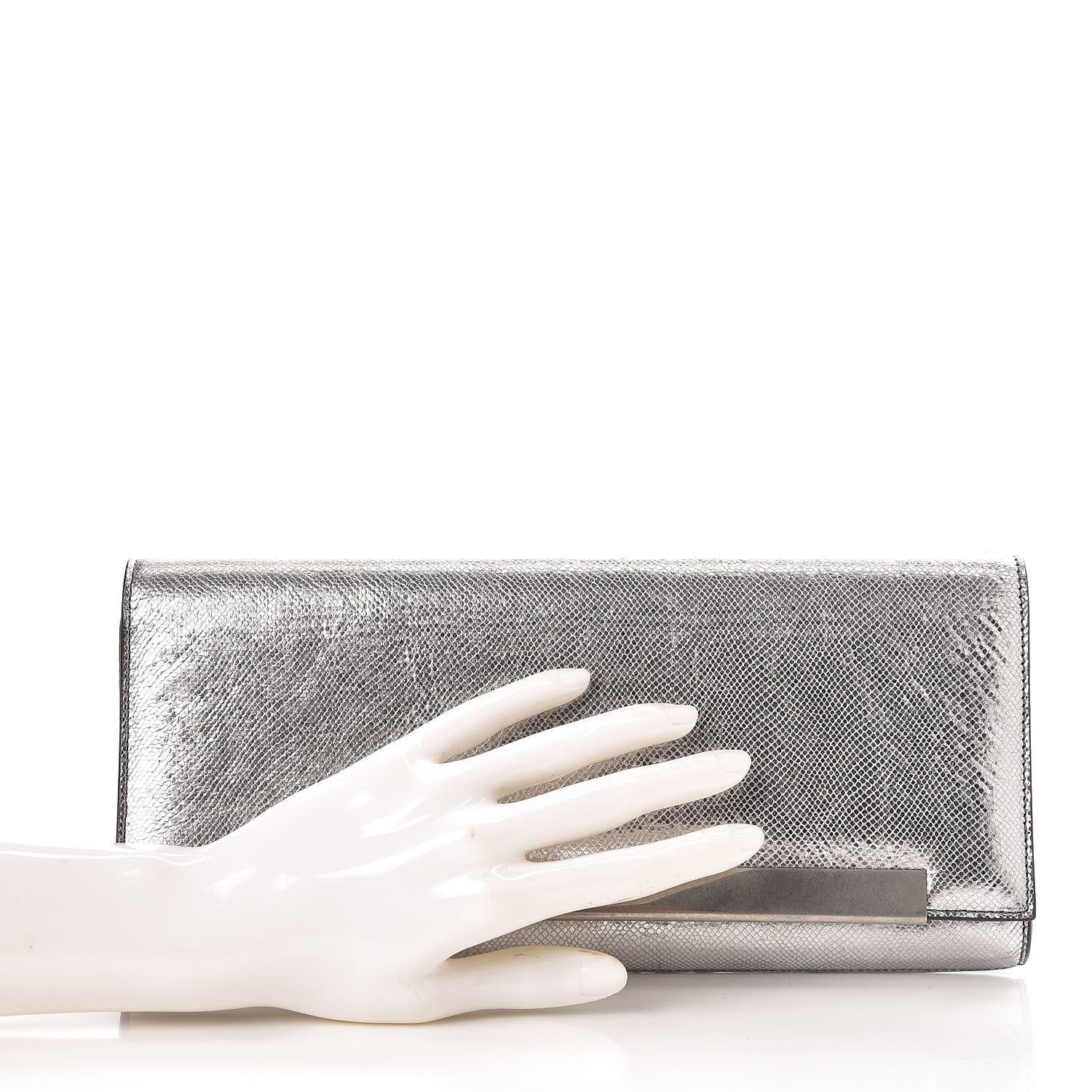 Saint Laurent Metallic Calfskin Lizard Printed Lutetia Flap Clutch Silver 2 of 8
