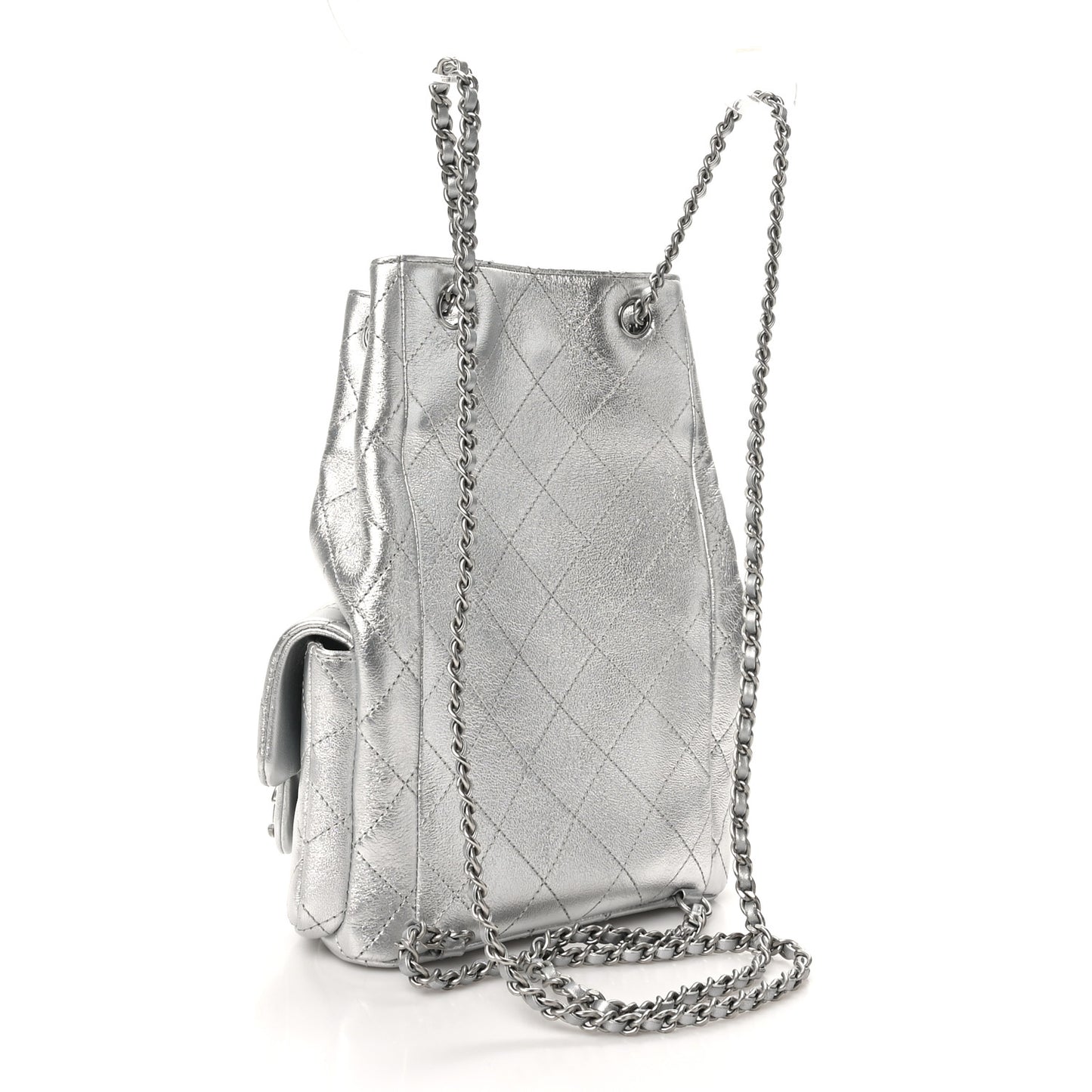 Metallic Lambskin Quilted Double Pocket Backpack Silvery