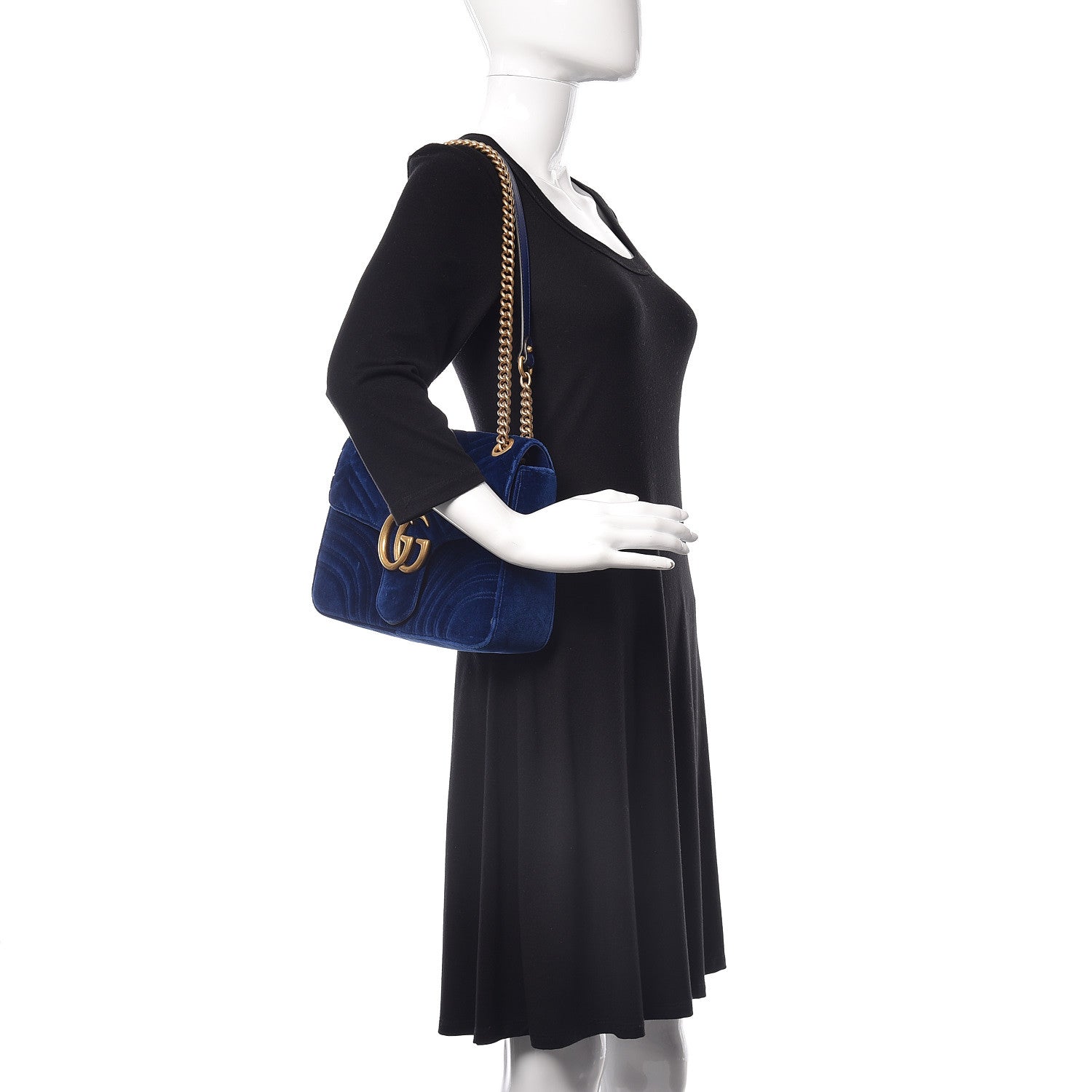 Gucci Velvet Matelasse Medium GG Marmont Shoulder Bag Cobalt Blue 2 of 11