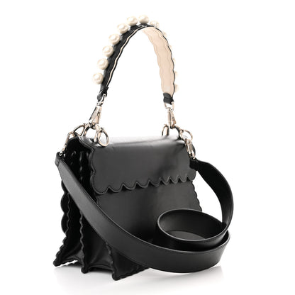 Fendi Vitello Liberty Pearl Bi-Color Flowers and Bows Scalloped Studded Kan I Shoulder Bag Black Camelia 3 of 16