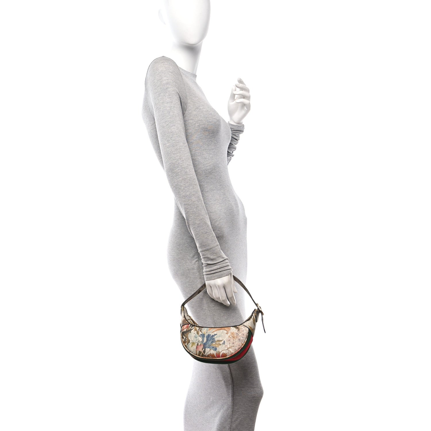 Gucci GG Supreme Monogram Water Flora Web Mini Ophidia Half Moon Hobo Beige White Multicolor 2 of 10