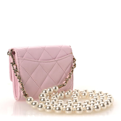 Chanel Lambskin Quilted Pearl Card Holder With Chain Light Pink 2 of 15