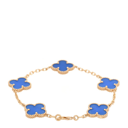 Van Cleef & Arpels 18K Yellow Gold Blue Agate 5 Motifs Vintage Alhambra Bracelet 3 of 7