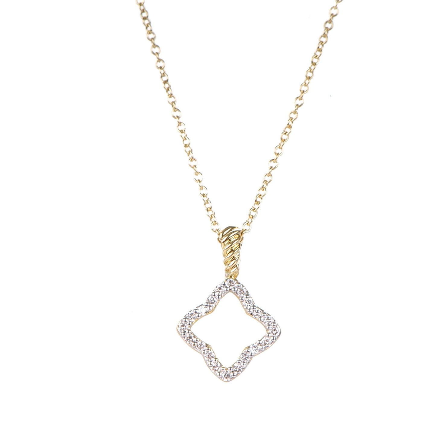 18K Yellow Gold Diamond Cable Collectibles Quatrefoil Pendant Necklace