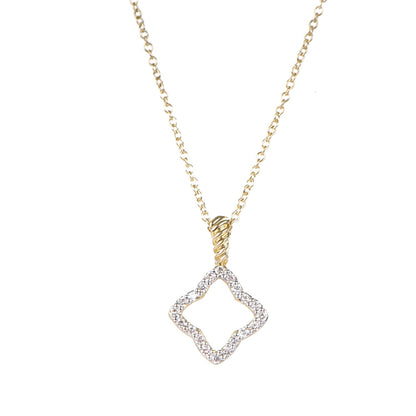 David Yurman 18K Yellow Gold Diamond Cable Collectibles Quatrefoil Pendant Necklace 3 of 5