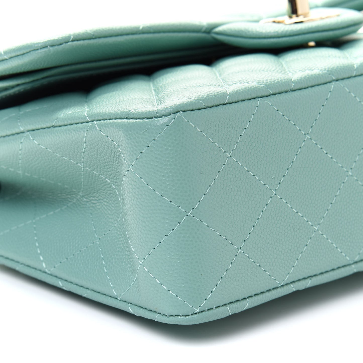 Caviar Quilted Small Double Flap Light Green