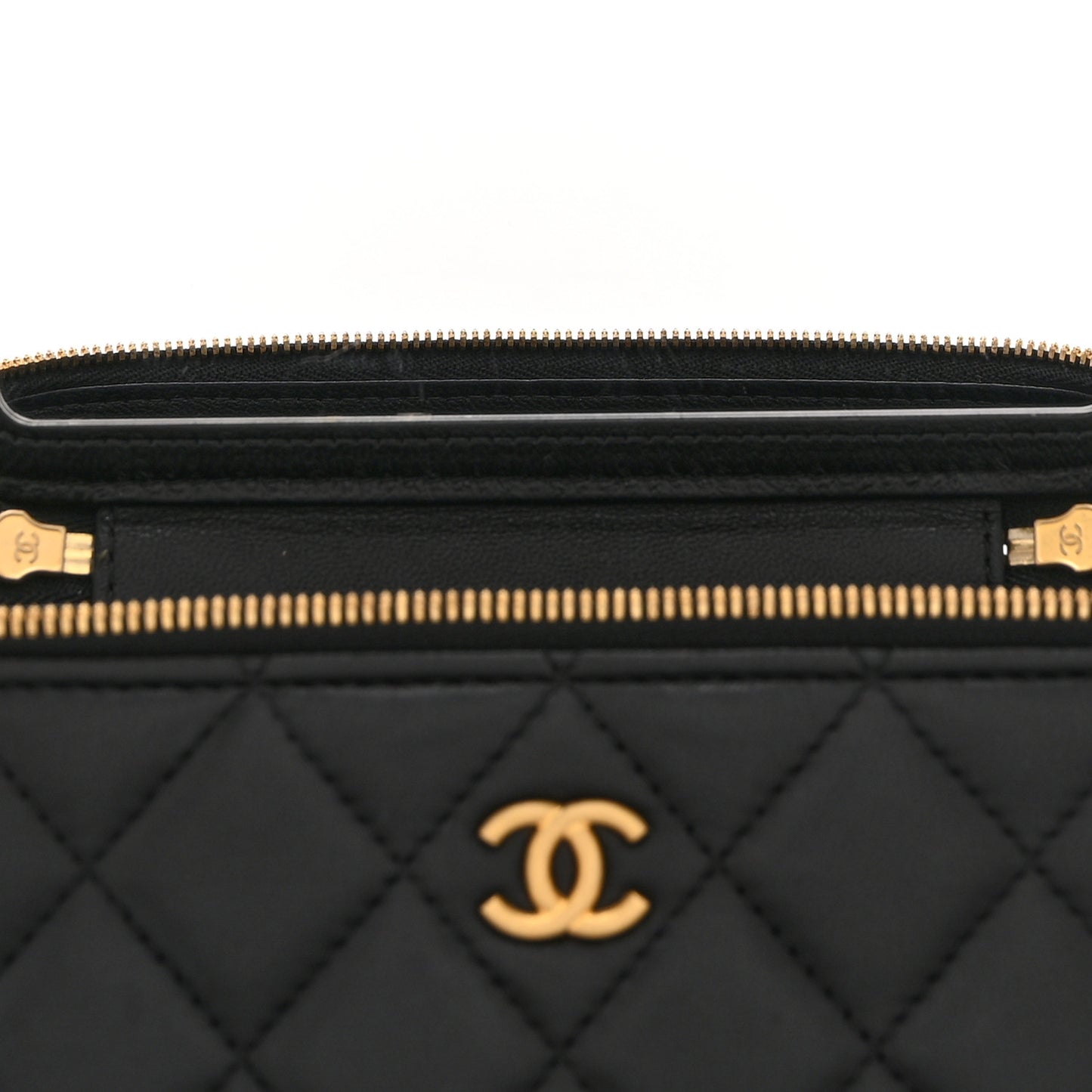 Lambskin Enamel Quilted Small Coco Hearts Vanity Case With Chain Black