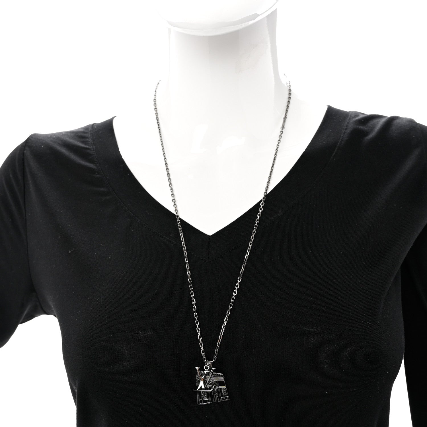 Louis Vuitton Metal Initial Arc City Pendant Necklace Silver Silver 2 of 8