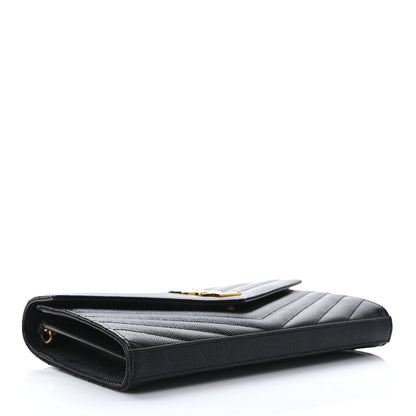 Saint Laurent Grain De Poudre Matelasse Chevron Monogram Chain Wallet Black 4 of 8