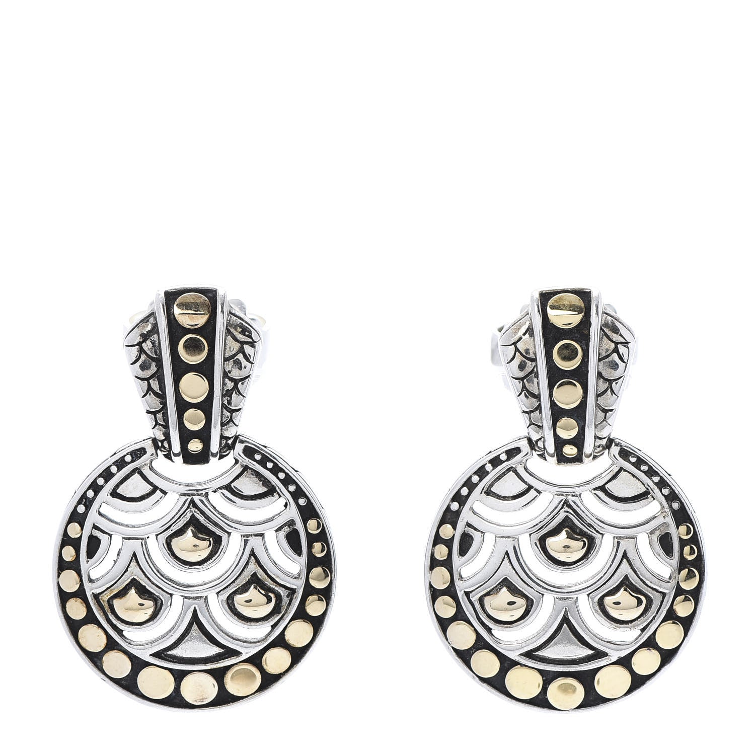 John Hardy Sterling Silver 18K Yellow Gold Naga Round Drop Earrings 1 of 6