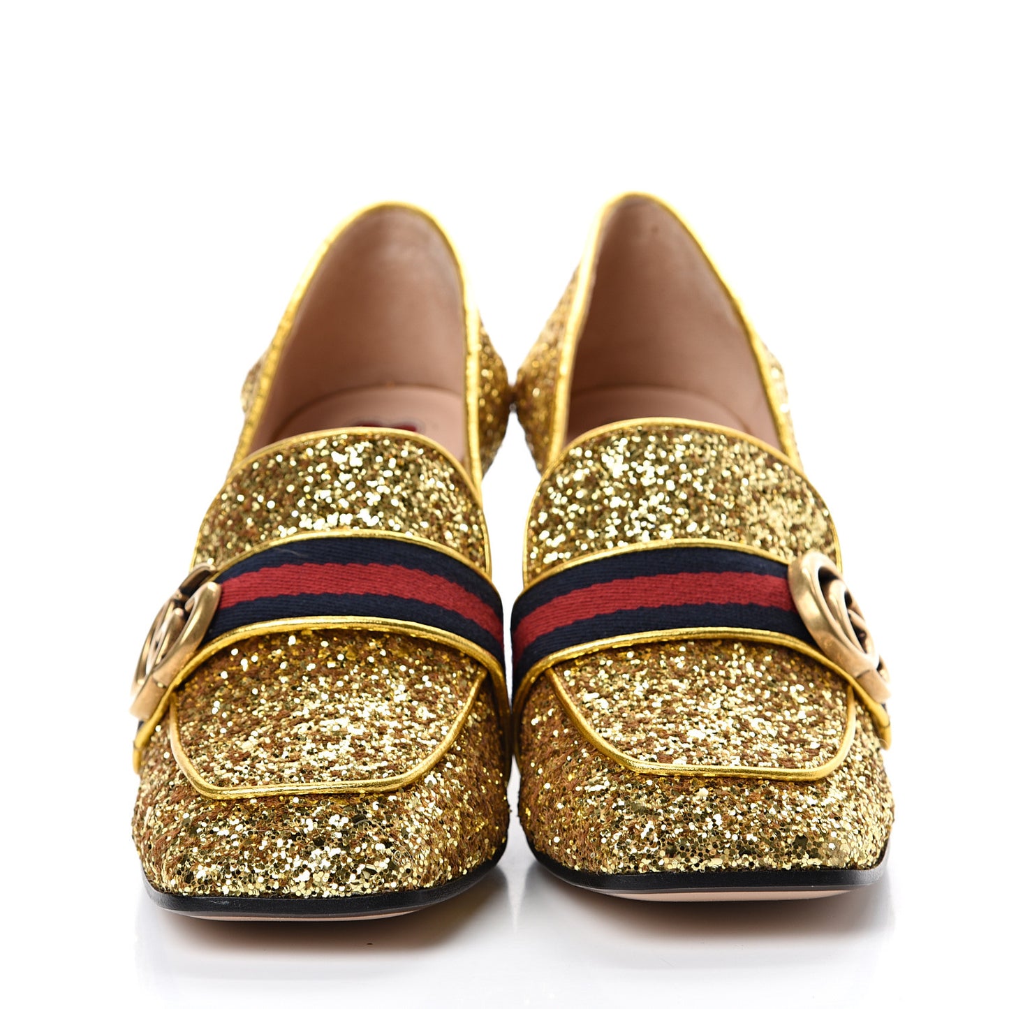 Glitter Nappa Web Peyton 75mm Loafer Pumps 37 Oro Vecchio