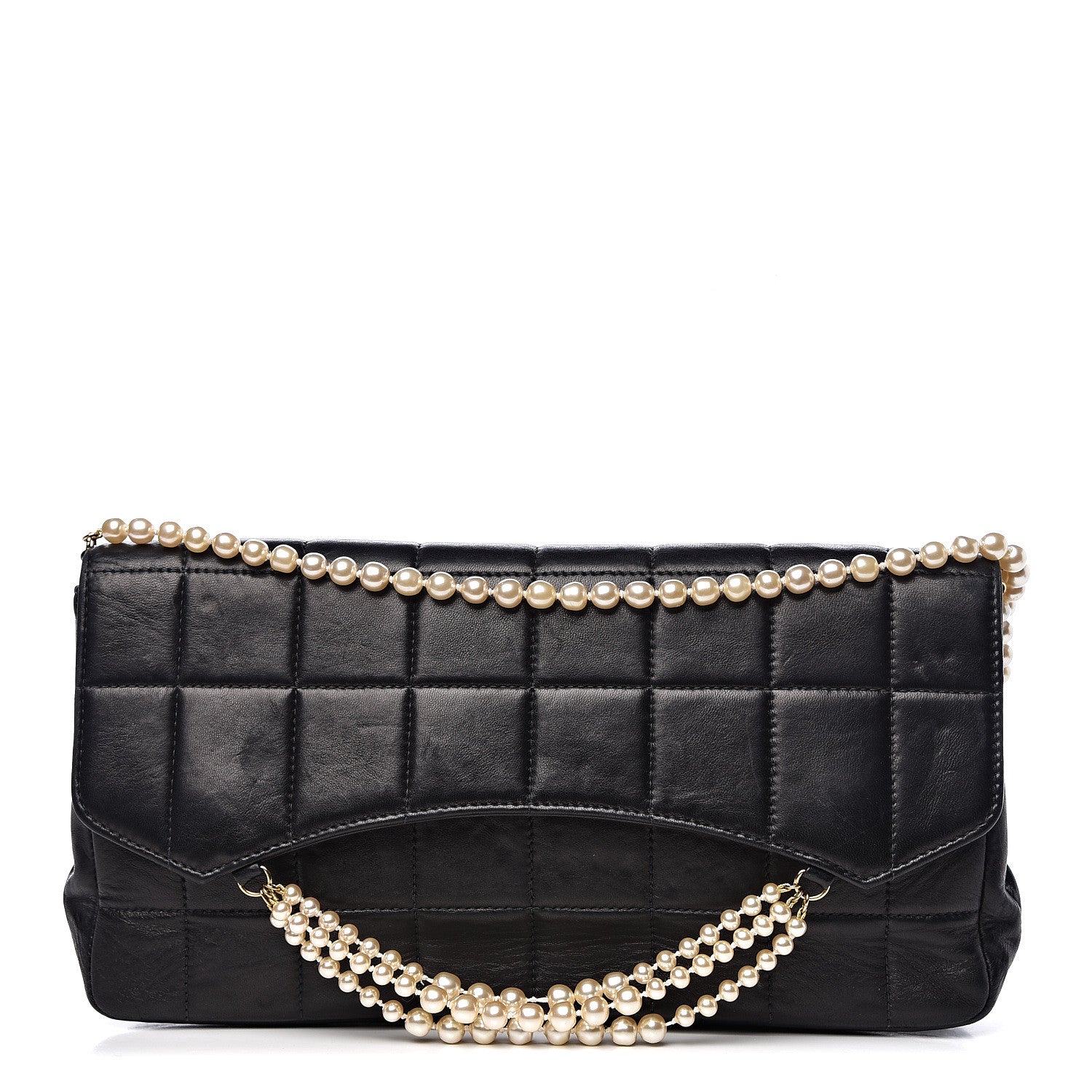 Chanel Lambskin Chocolate Bar Pearl Chain Flap Black 1 of 13