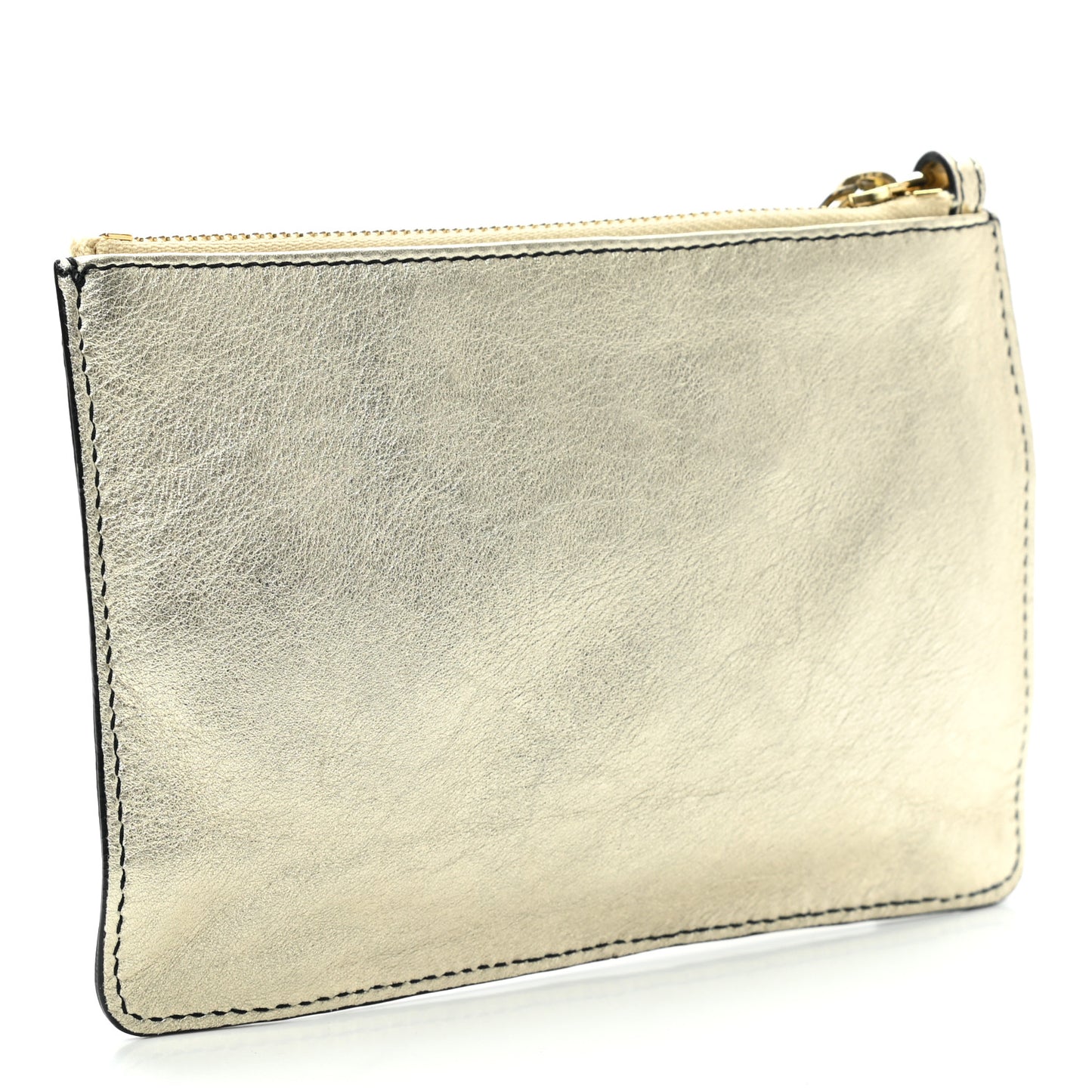 Metallic Calfskin Zip Wristlet Pouch Gold