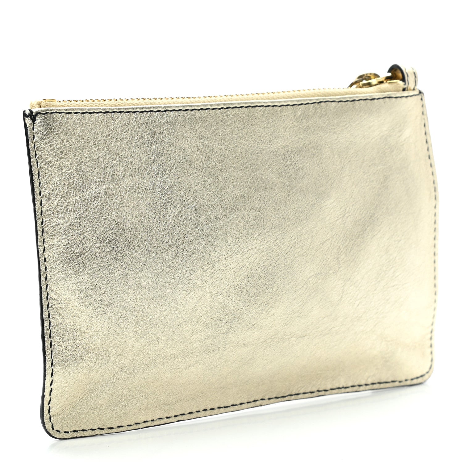 Valentino Garavani Metallic Calfskin Zip Wristlet Pouch Gold 3 of 7