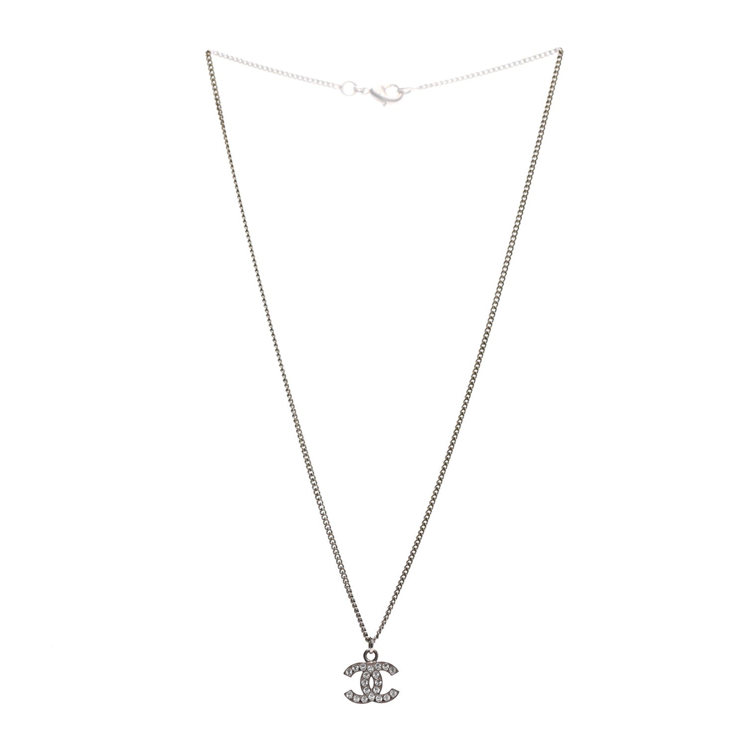 Chanel Crystal Timeless CC Necklace Silver 3 of 7