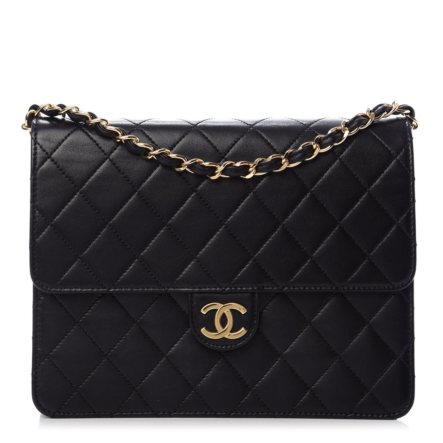 Lambskin Quilted Small Single Flap Black