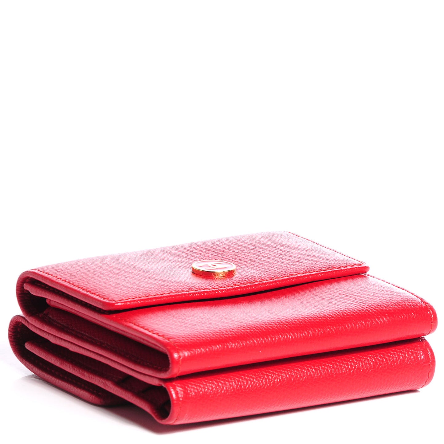 Leather CC Button Compact Wallet Red