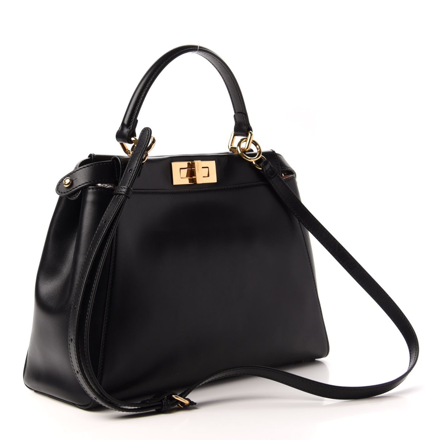 Fendi Vitello Morgan Shiny Nappa Medium Peekaboo Iconic Satchel Black Rosa Plaster 3 of 9