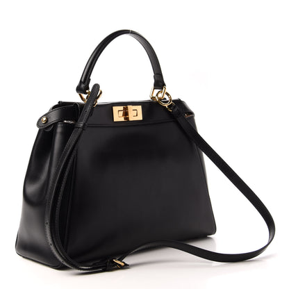 Fendi Vitello Morgan Shiny Nappa Medium Peekaboo Iconic Satchel Black Rosa Plaster 3 of 9