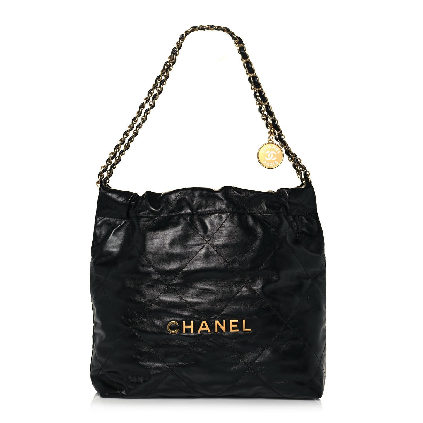 Shiny Calfskin Quilted Small Chanel 22 Black