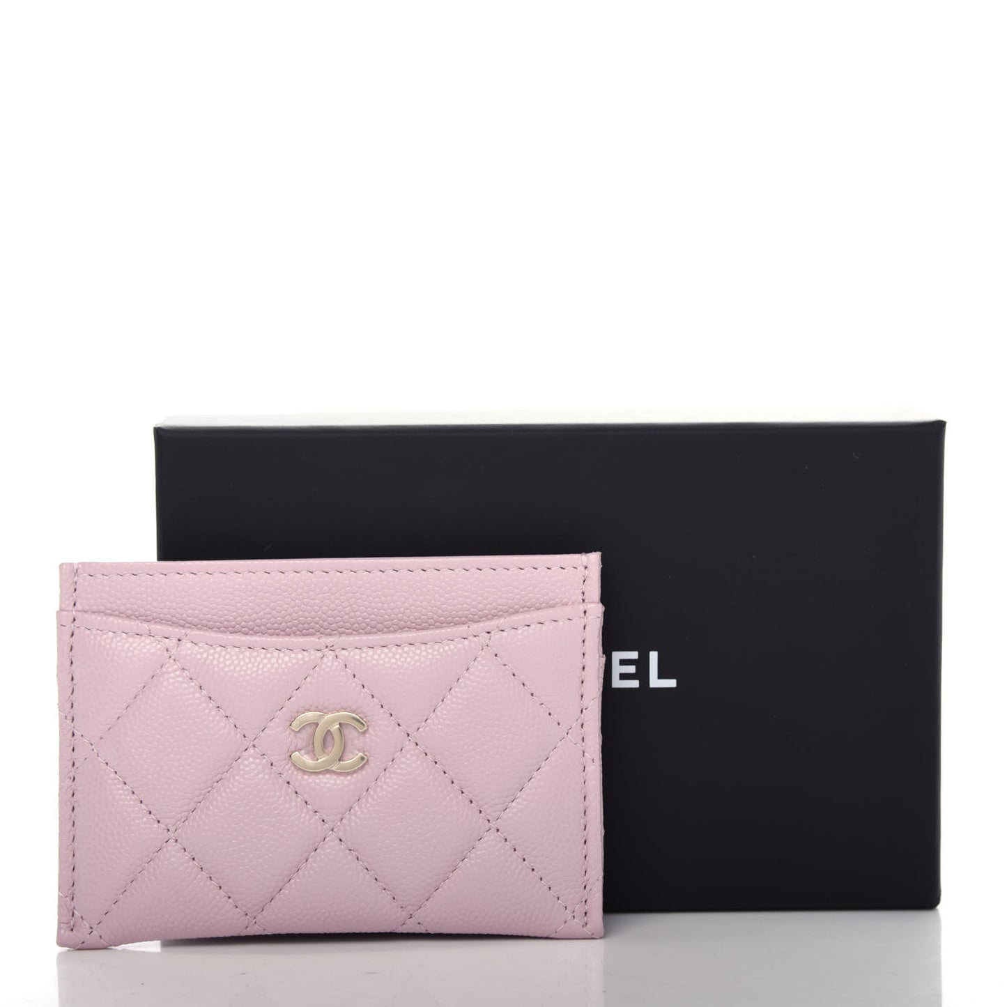 Caviar Quilted Card Holder Light Pink