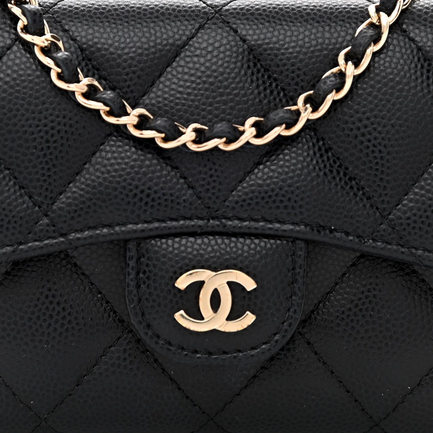 Caviar Quilted Flap Zip Card Holder On Chain Black