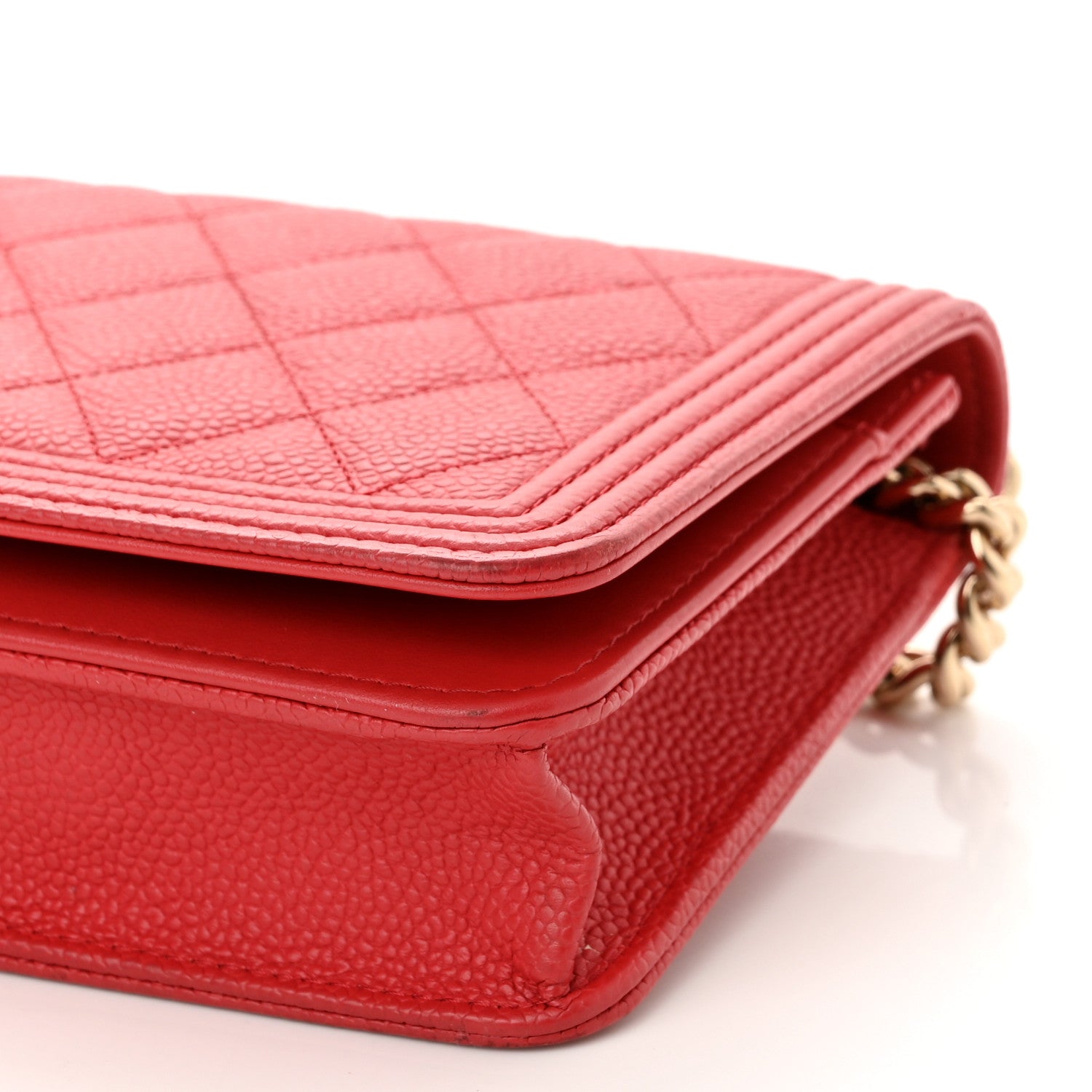Chanel Caviar Quilted Boy Wallet On Chain WOC Red 10 of 13