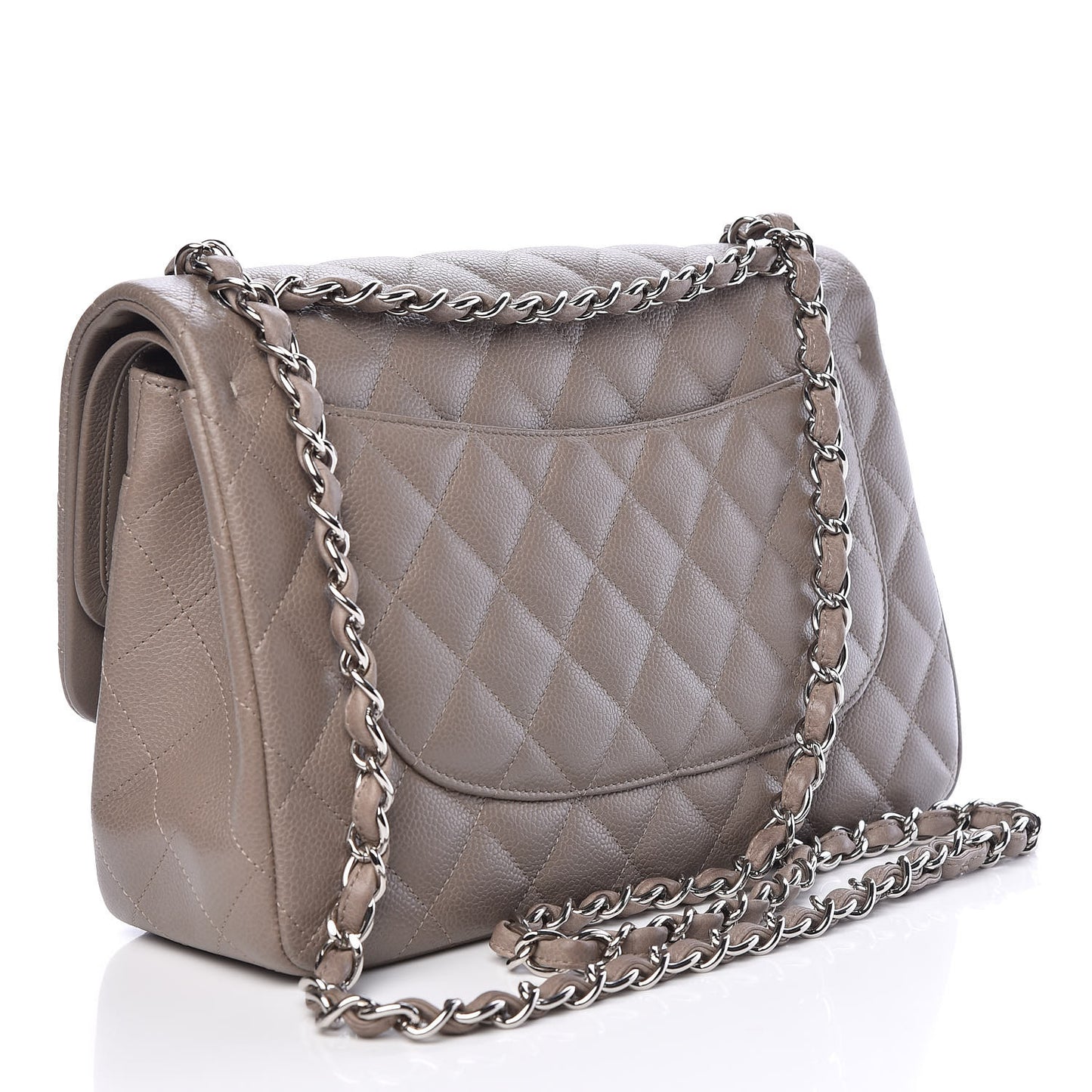 Caviar Quilted Jumbo Double Flap Light Grey