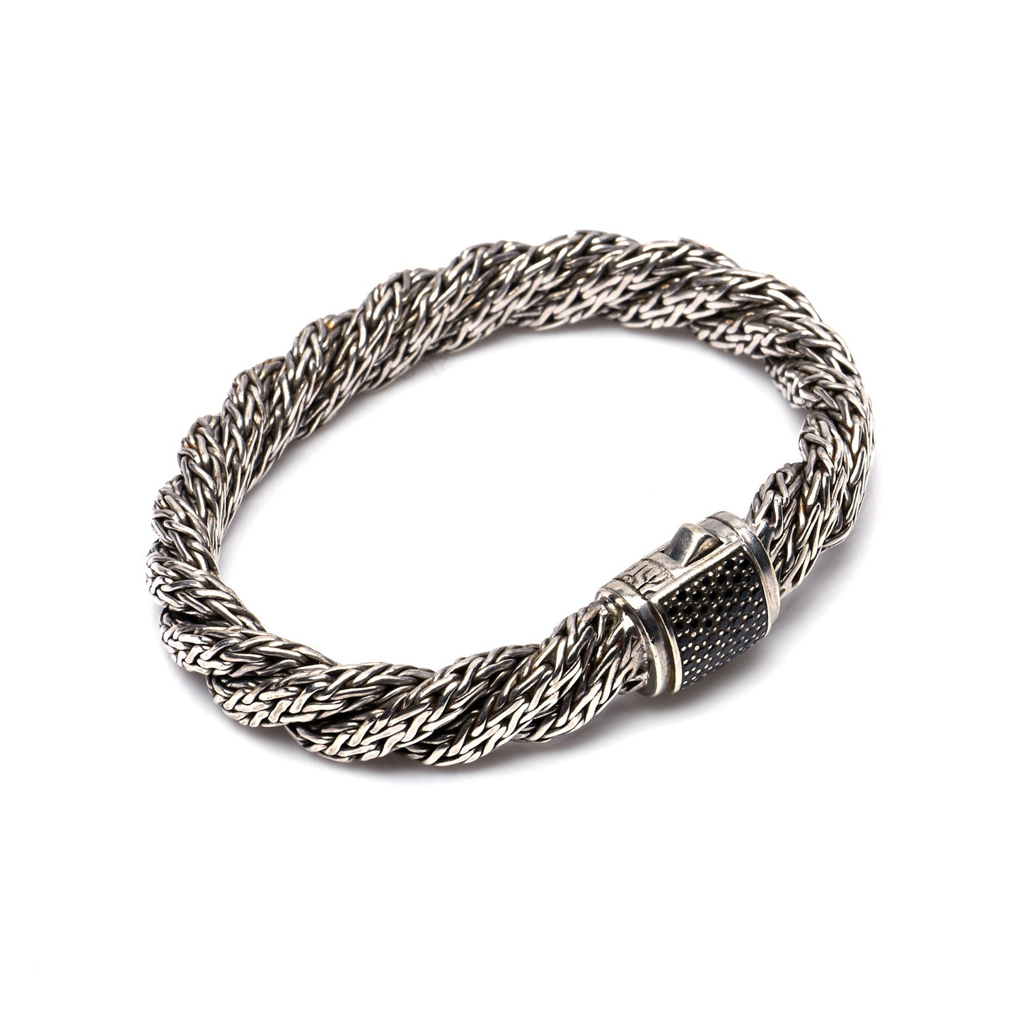 Sterling Silver Black Sapphire 10mm Twisted Classic Chain Bracelet