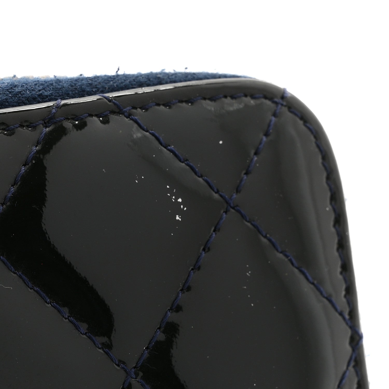 Chanel Patent Quilted Zip Around Wallet Dark Blue 1859974