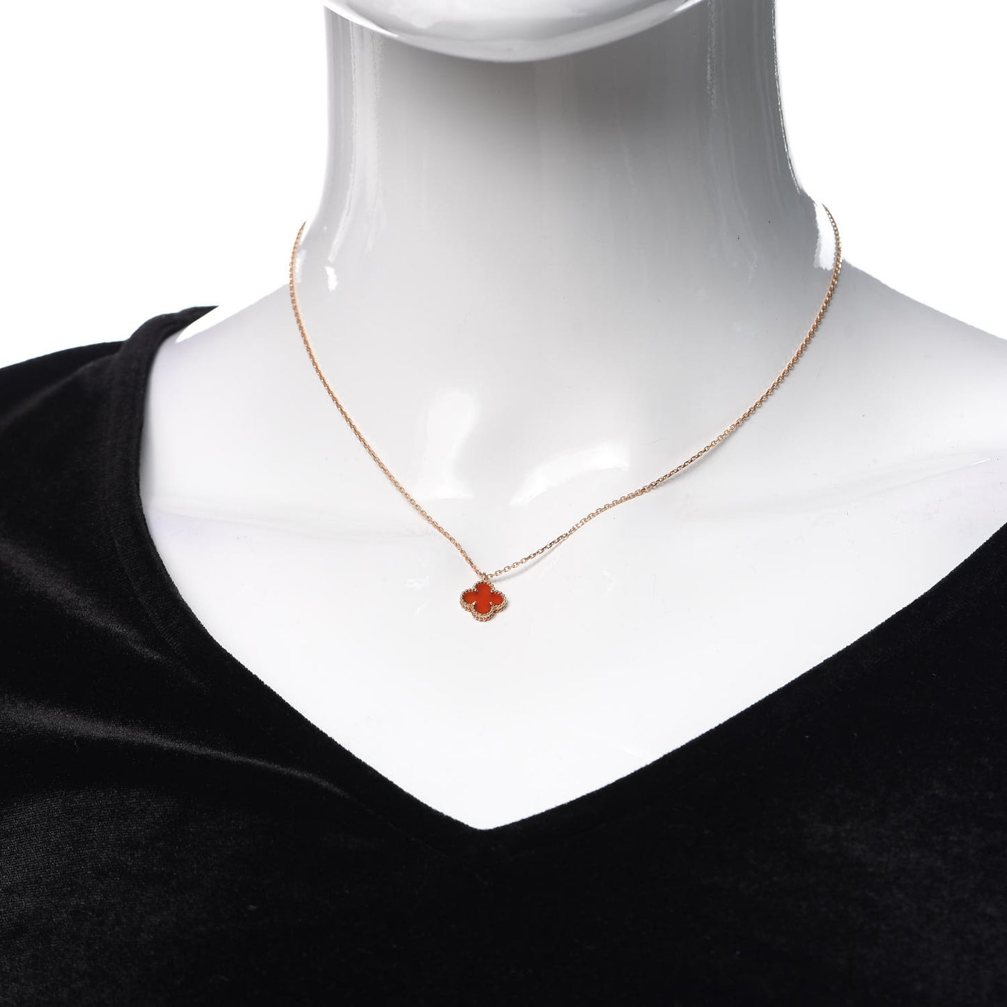 18K Rose Gold Carnelian Sweet Alhambra Pendant Necklace