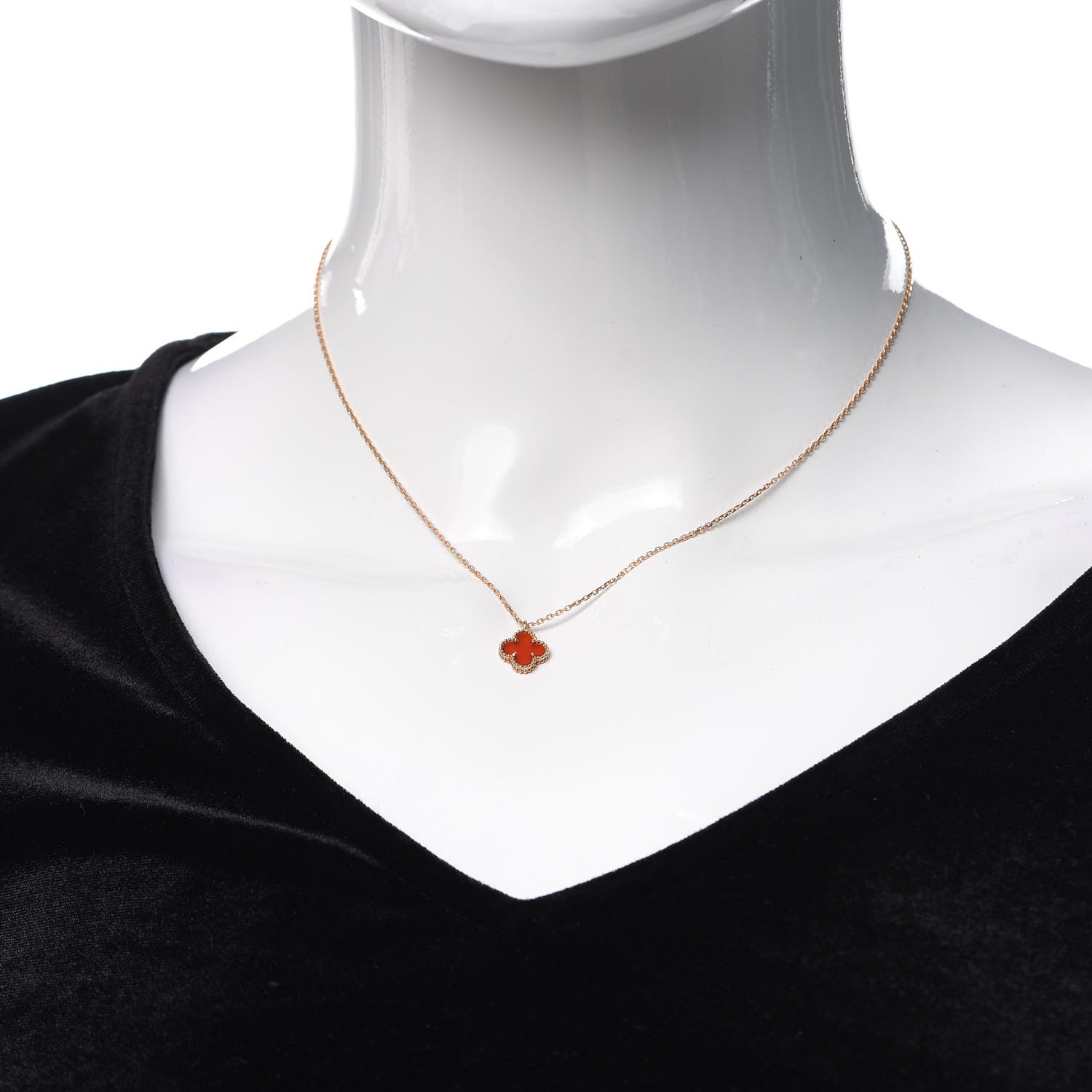 Van Cleef & Arpels 18K Rose Gold Carnelian Sweet Alhambra Pendant Necklace 2 of 5