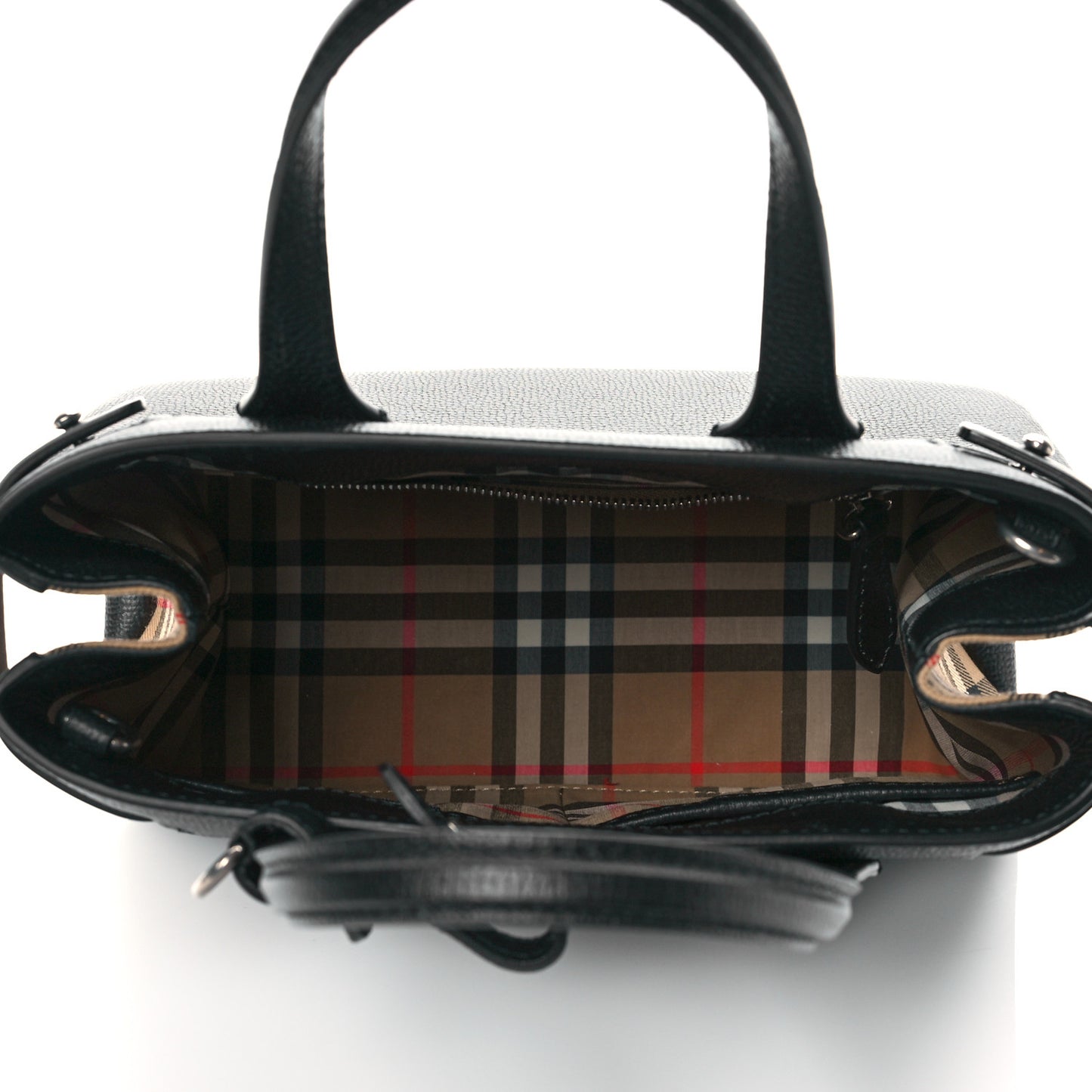 Grainy Calfskin House Check Small Banner Tote Black