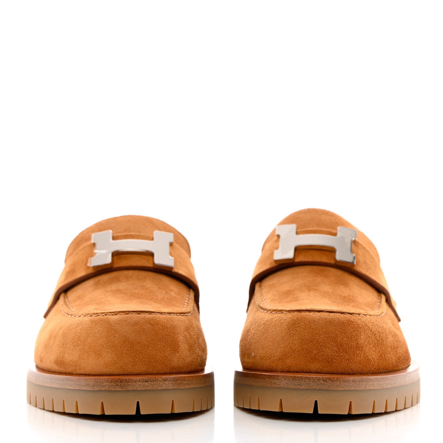 Hermes Suede Goatskin Womens Faubourg Loafers 35 Naturel 1137786