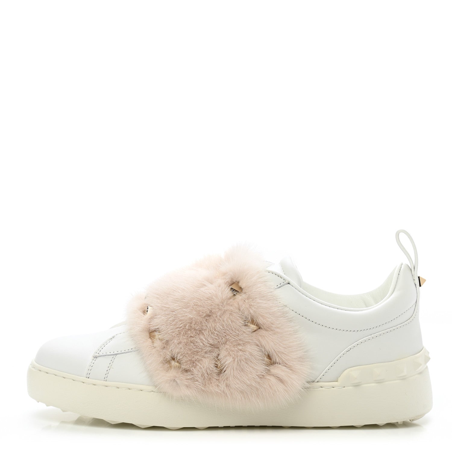 Valentino Garavani Calfskin Mink Fur Sneakers 38.5 White Rosa 1 of 11