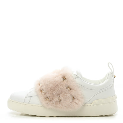 Valentino Garavani Calfskin Mink Fur Sneakers 38.5 White Rosa 1 of 11
